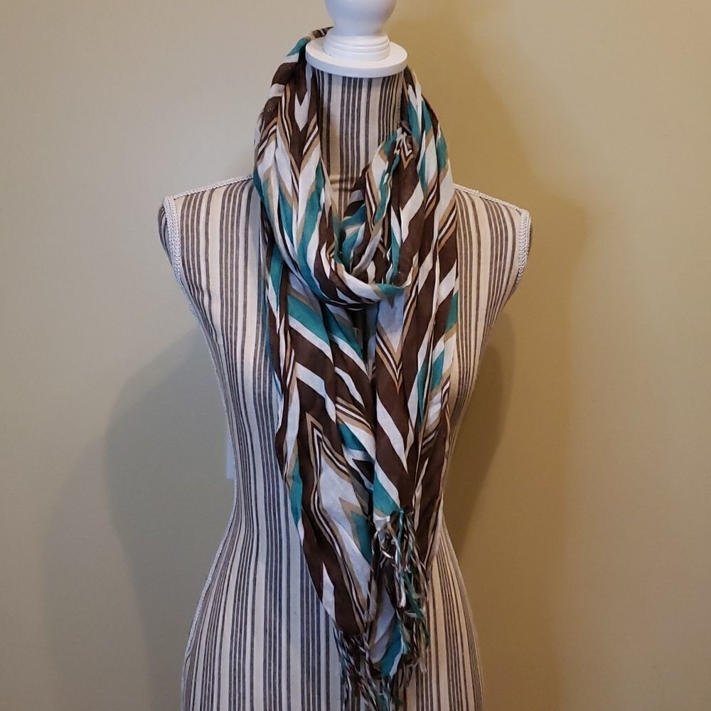 ❤ 3/$20. Brown Teal and white scarf. Lightweight.